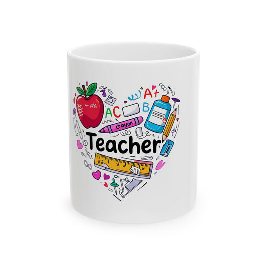 Heartfelt Teacher Ceramic Mug - Cute Gift for Educators, Ideal for Teacher Appreciation Week, Back to School, Birthday, Coffee Lovers