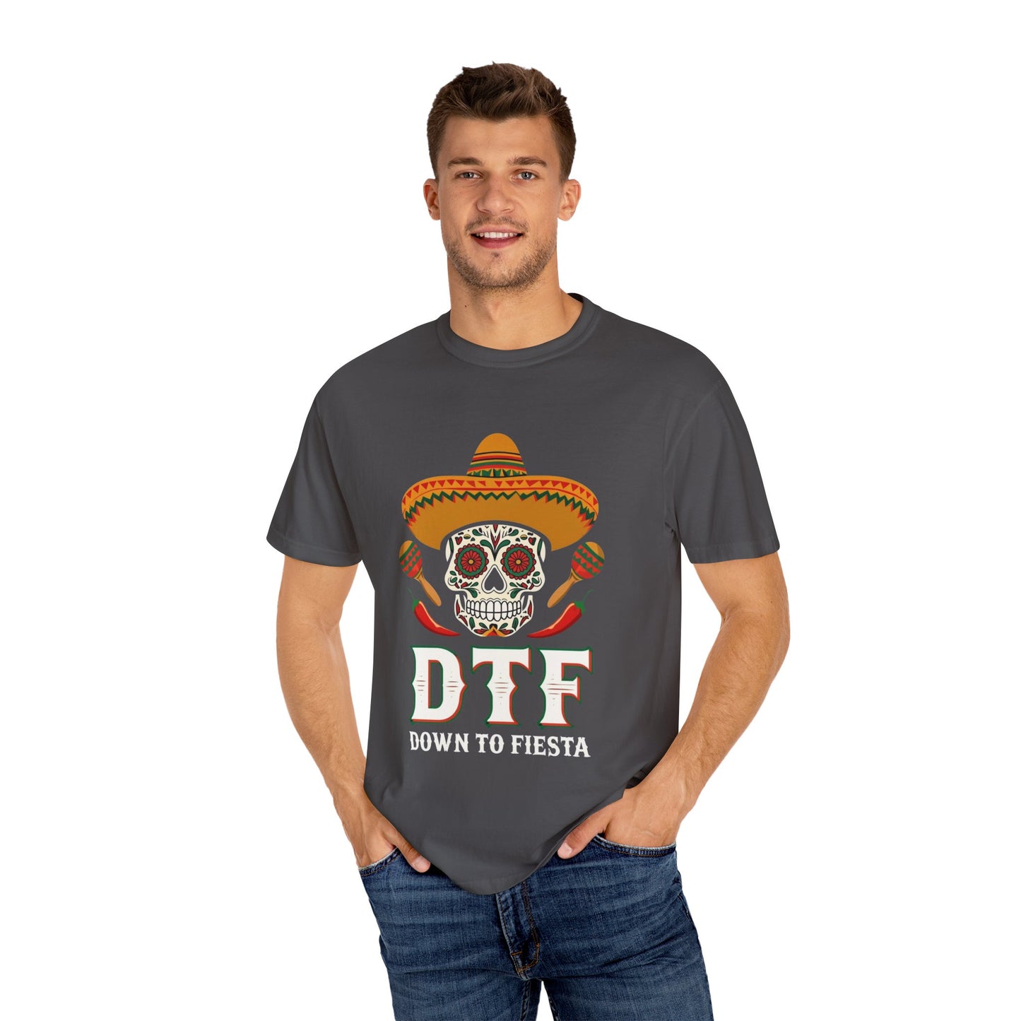 DTF Unisex Garment-Dyed T-Shirt, Vintage Skull Tee, Casual Halloween Shirt, Day of the Dead Apparel, Fun Gift for Friends