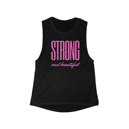 Empowering Women's Flowy Tank Top, Strong and Beautiful Activewear, Gym Shirt, Workout Apparel, Gift for Her