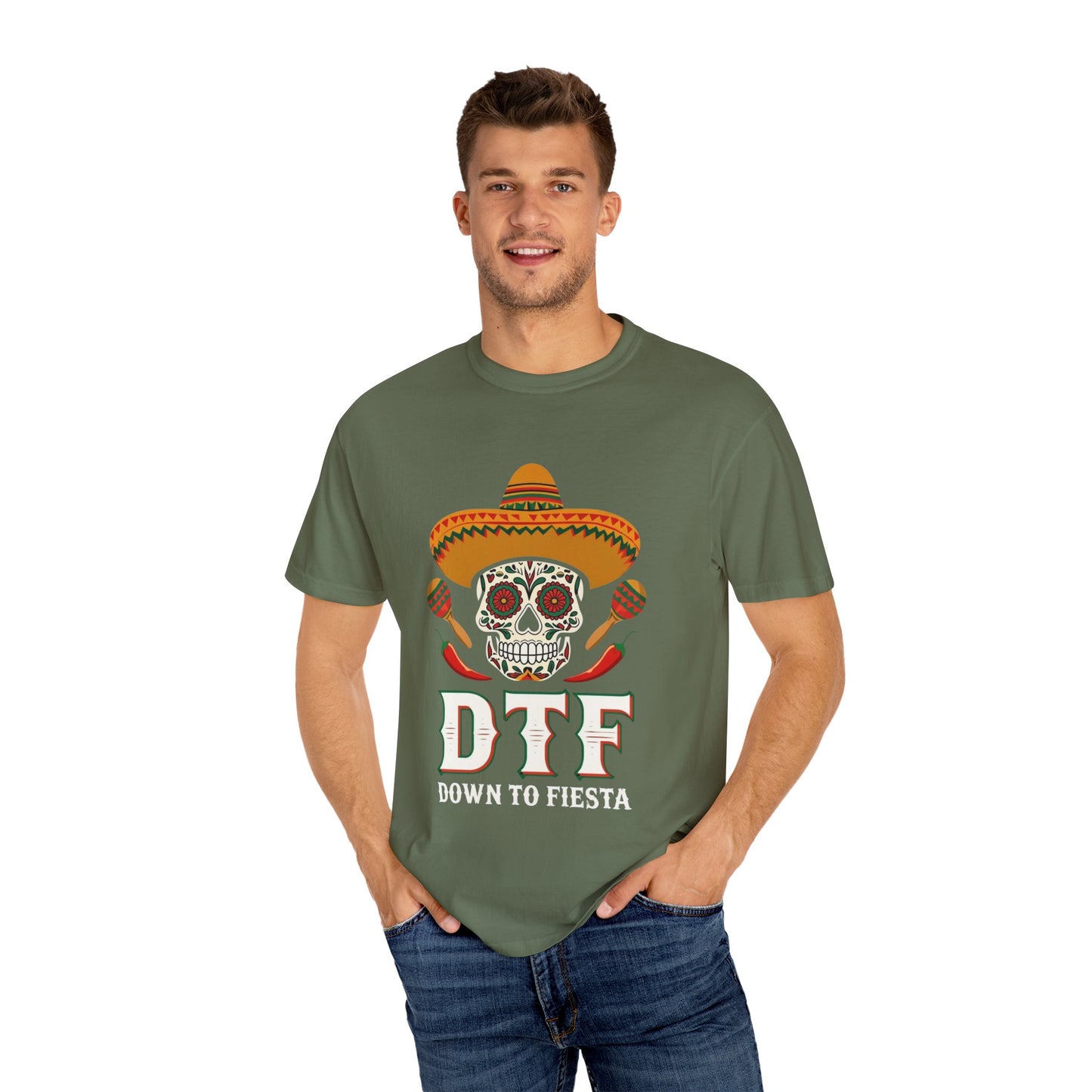 DTF Unisex Garment-Dyed T-Shirt, Vintage Skull Tee, Casual Halloween Shirt, Day of the Dead Apparel, Fun Gift for Friends