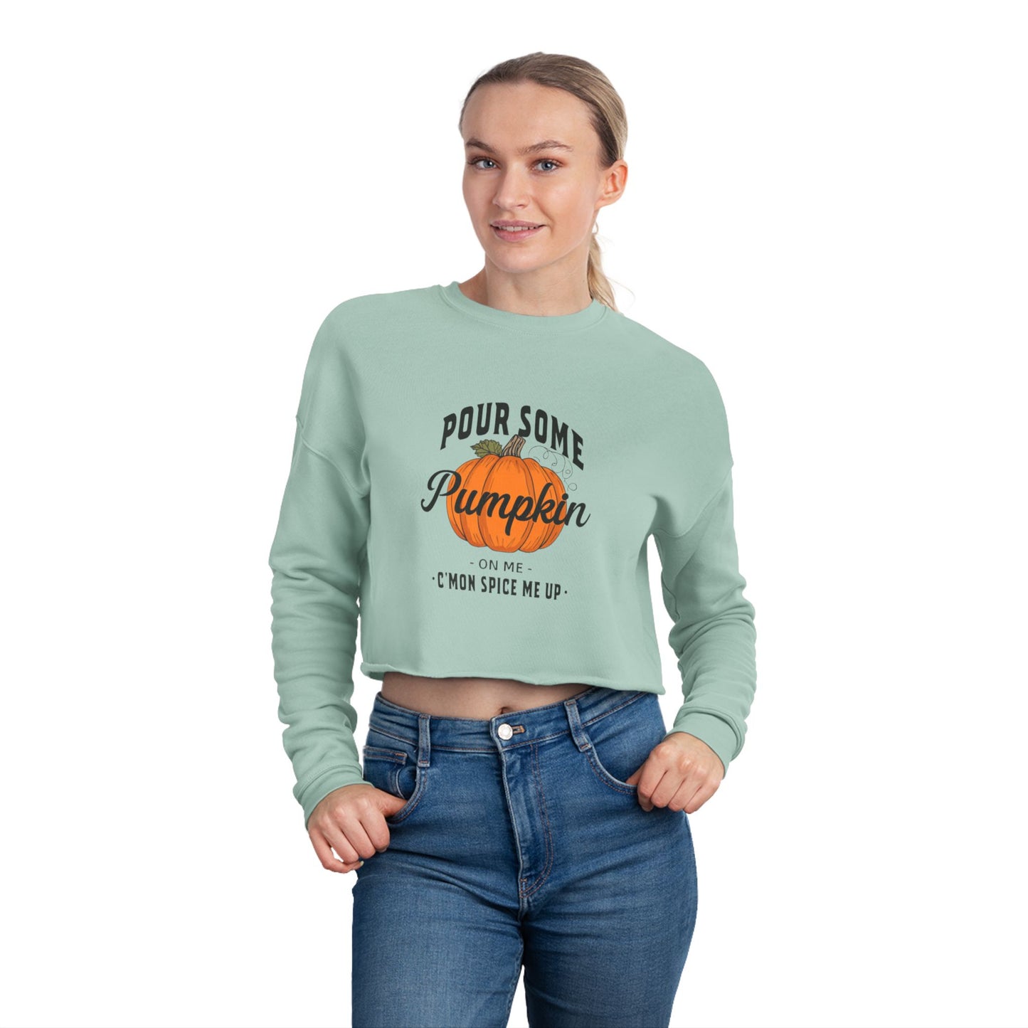 Cozy Fall Women's Cropped Sweatshirt - Pumpkin Spice Vibes, Trendy Casual Wear, Autumn Fashion, Thanksgiving Gift, Seasonal Lounge Top