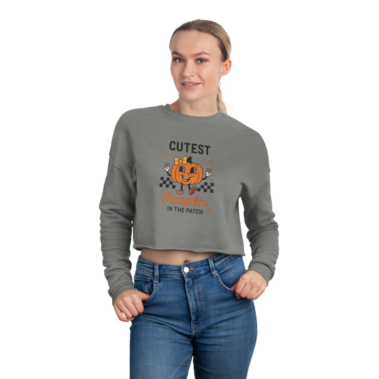Cute Pumpkin Cropped Sweatshirt - Womens Stylish Pullover for Fall, Halloween Party, Gift, Casual Wear, Seasonal Fashion