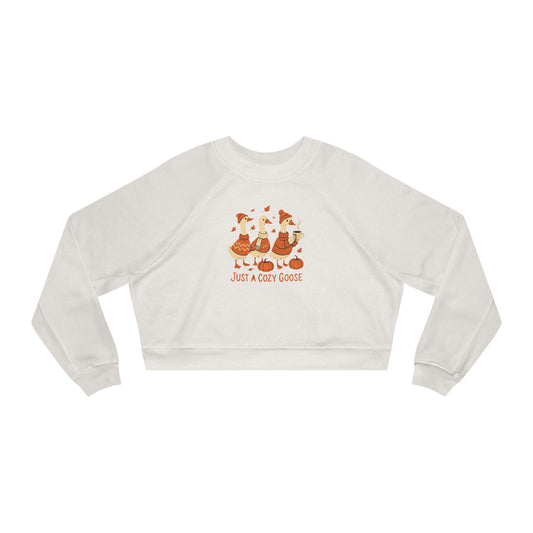 Cozy Goose Pullover, Cropped Sweatshirt for Fall, Cute Women's Fleece, Casual Style, Thanksgiving Gift Idea