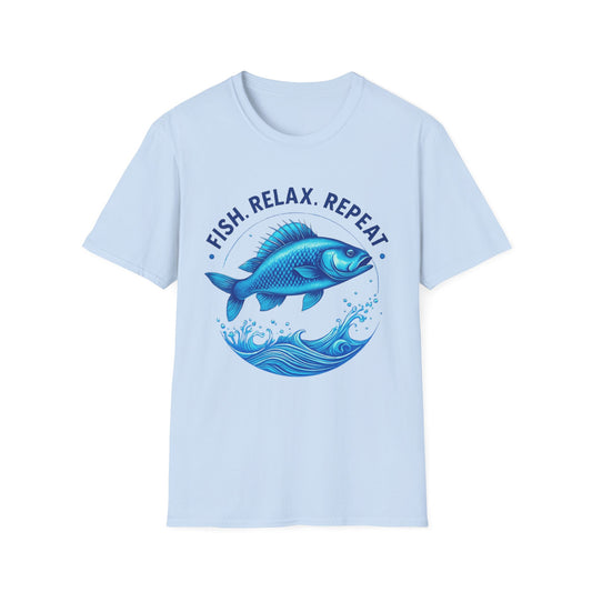 Fishing Life Unisex T-Shirt, Fish Relax Repeat Tee, Gift for Fishermen, Summer Outdoor Apparel, Camp Shirt, Nature Lover Clothing