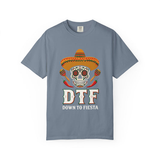 DTF Unisex Garment-Dyed T-Shirt, Vintage Skull Tee, Casual Halloween Shirt, Day of the Dead Apparel, Fun Gift for Friends