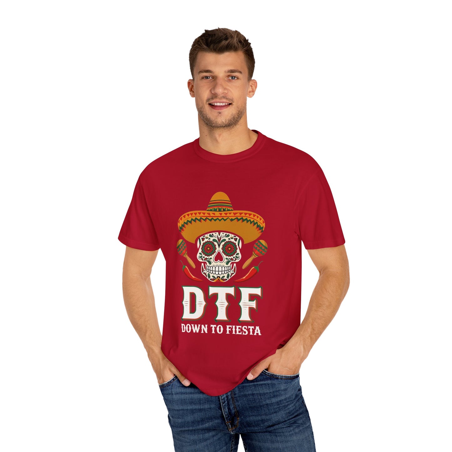 DTF Unisex Garment-Dyed T-Shirt, Vintage Skull Tee, Casual Halloween Shirt, Day of the Dead Apparel, Fun Gift for Friends