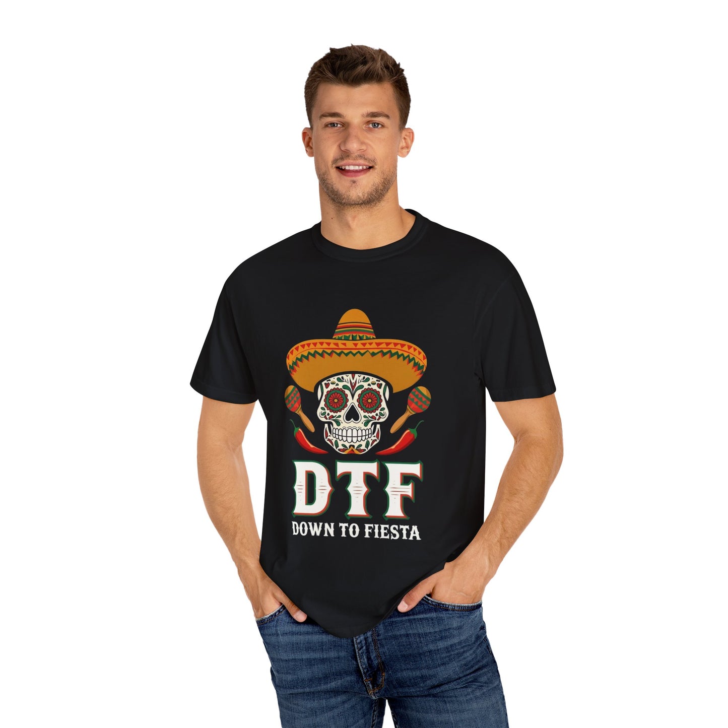 DTF Unisex Garment-Dyed T-Shirt, Vintage Skull Tee, Casual Halloween Shirt, Day of the Dead Apparel, Fun Gift for Friends