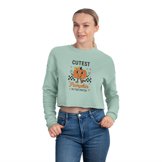 Cute Pumpkin Cropped Sweatshirt - Womens Stylish Pullover for Fall, Halloween Party, Gift, Casual Wear, Seasonal Fashion