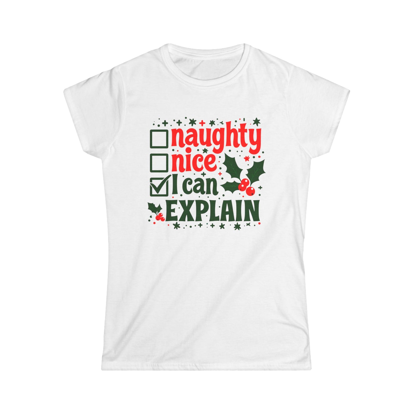 Christmas Humor Women's Tee, Holiday Women’s Shirt, Naughty Nice Tee, Funny Christmas Gift, Seasonal Tee for Women
