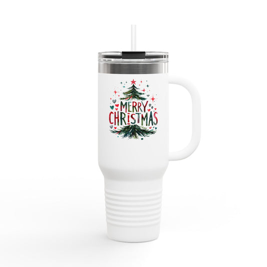 Merry Christmas Insulated Travel Mug | 40oz Holiday Drinkware, Reusable Coffee Cup, Winter Travel Cup, Gift for Her, Eco-Friendly Mug