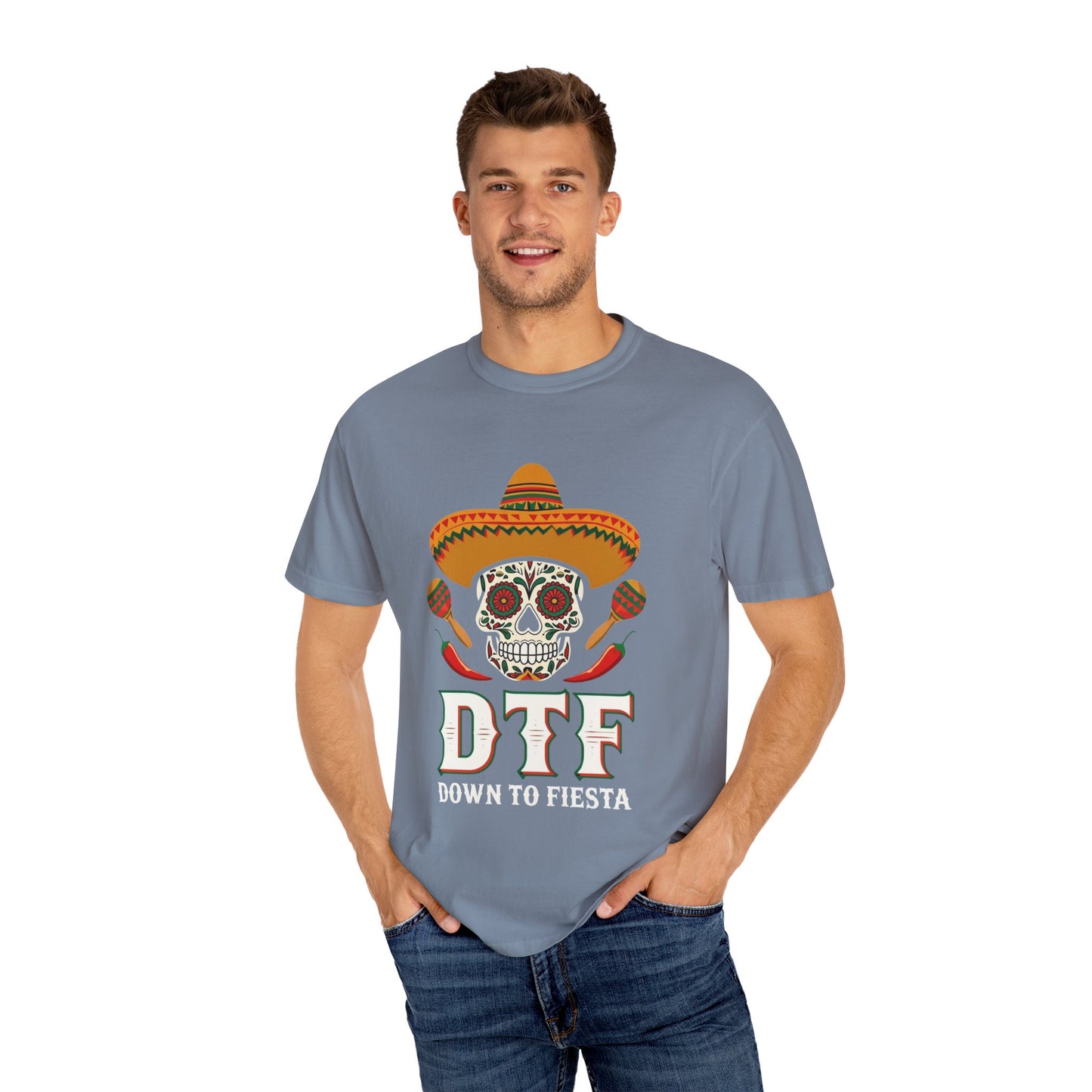 DTF Unisex Garment-Dyed T-Shirt, Vintage Skull Tee, Casual Halloween Shirt, Day of the Dead Apparel, Fun Gift for Friends